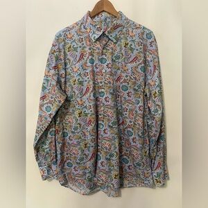 Alan Flusser Blue Paisley Mens XL Button Down Long Sleeve Shirt Electric grandpa